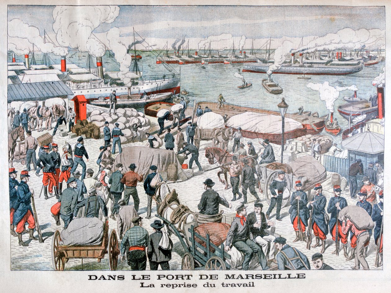 Koniec strajku robotników portowych w porcie Marsylia, Francja, 1904 autorstwa Unbekannt