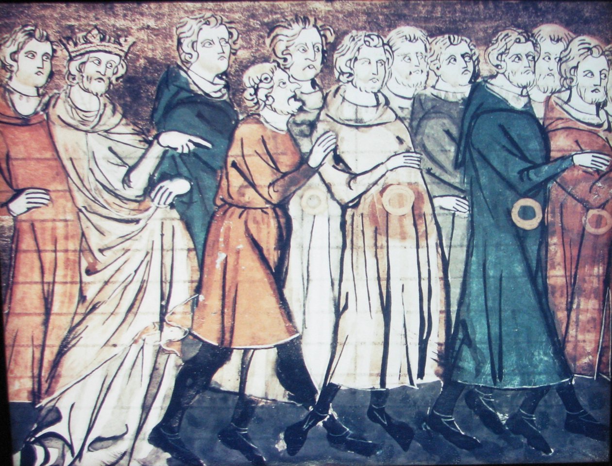 Wypędzenie Żydów z Francji w 1182 r. Miniatura z Grandes Chroniques de France, lata 1320 autorstwa Unbekannt
