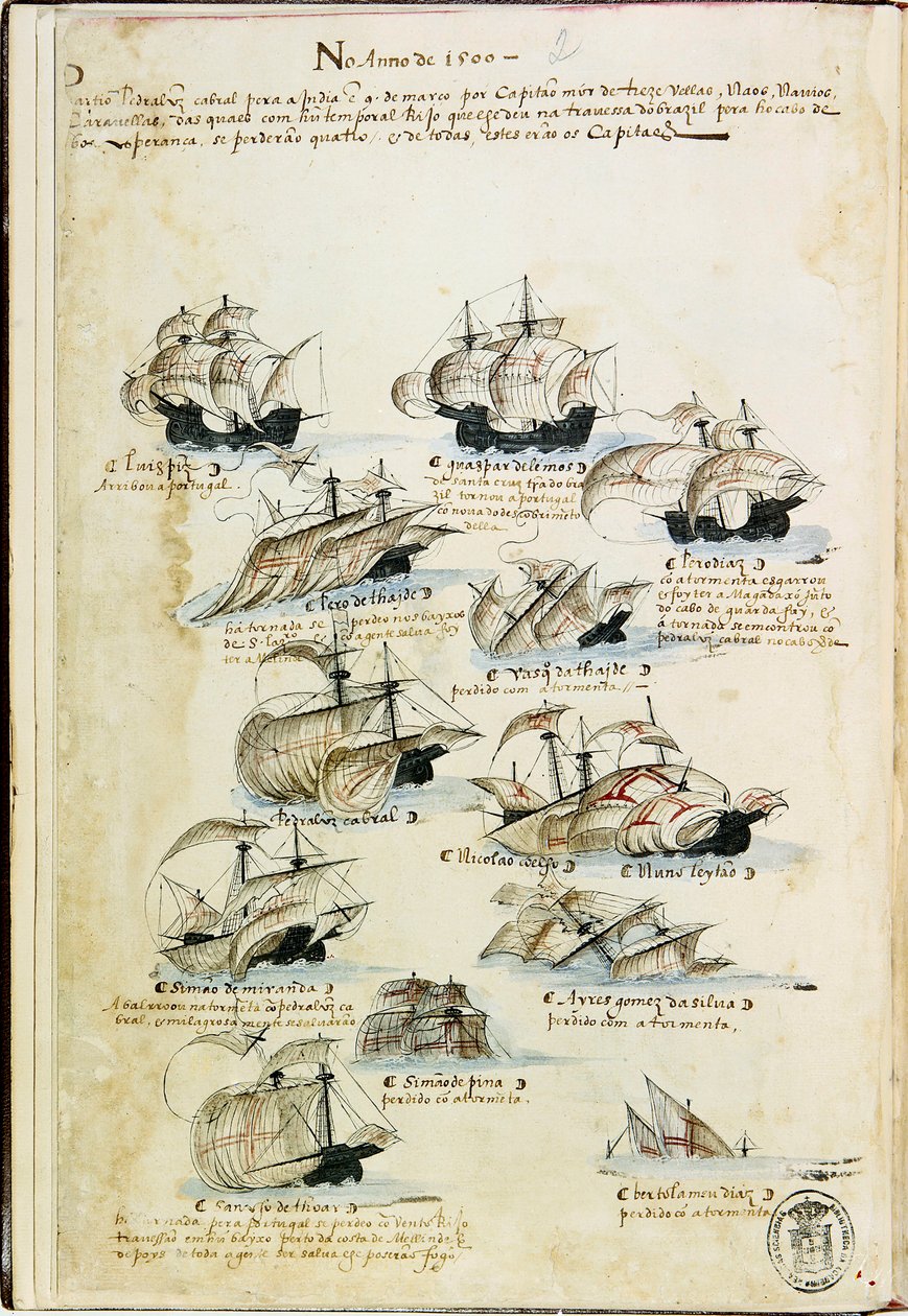 Flota Pedro Álvares Cabral w 1500. Z Livro das Armadas, ok. 1568. autorstwa Unbekannt