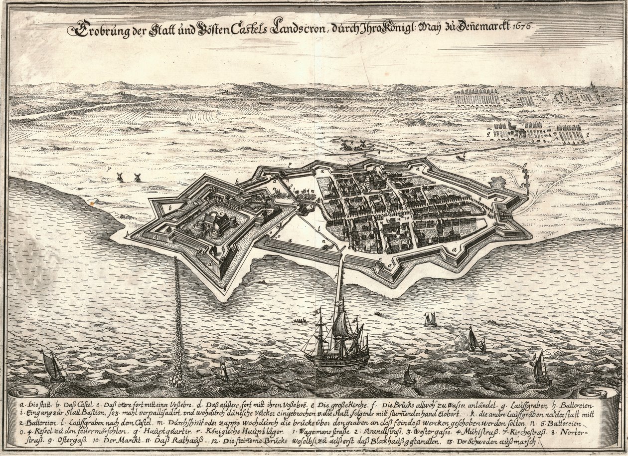 Fortyfikacje Landskrony w Szwecji, zdobyte przez Duńczyków w wojnie skanskiej, 1676 autorstwa Unbekannt