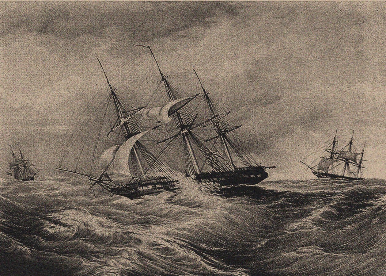 Fregata Kreiser i slup Ładoga u wybrzeży Ameryki 1823, 1900-1910 autorstwa Unbekannt