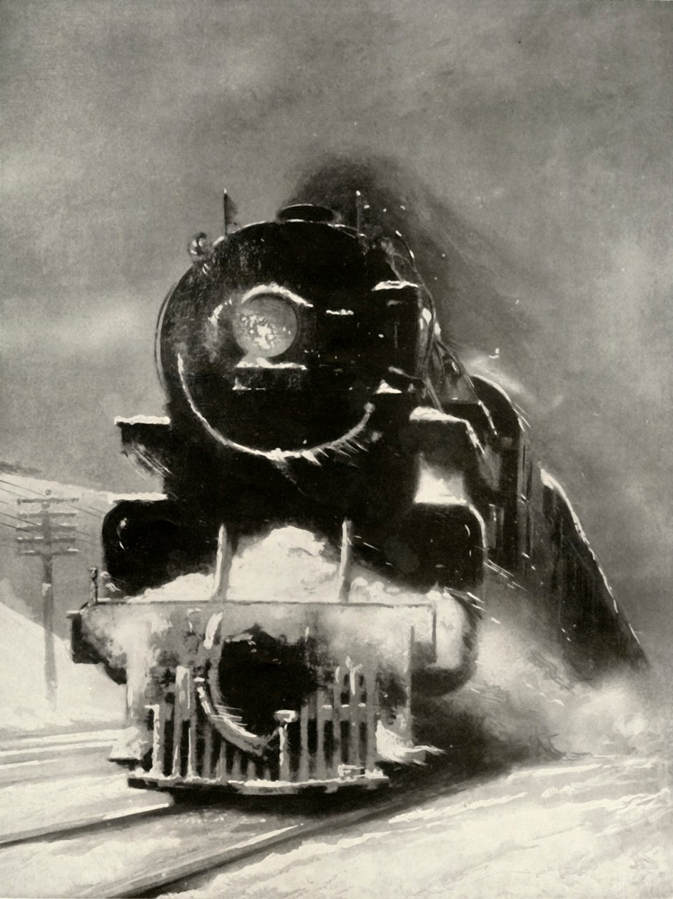 Furia zamieci nie robi wrażenia na tej gigantycznej lokomotywie, 1935. autorstwa Unbekannt