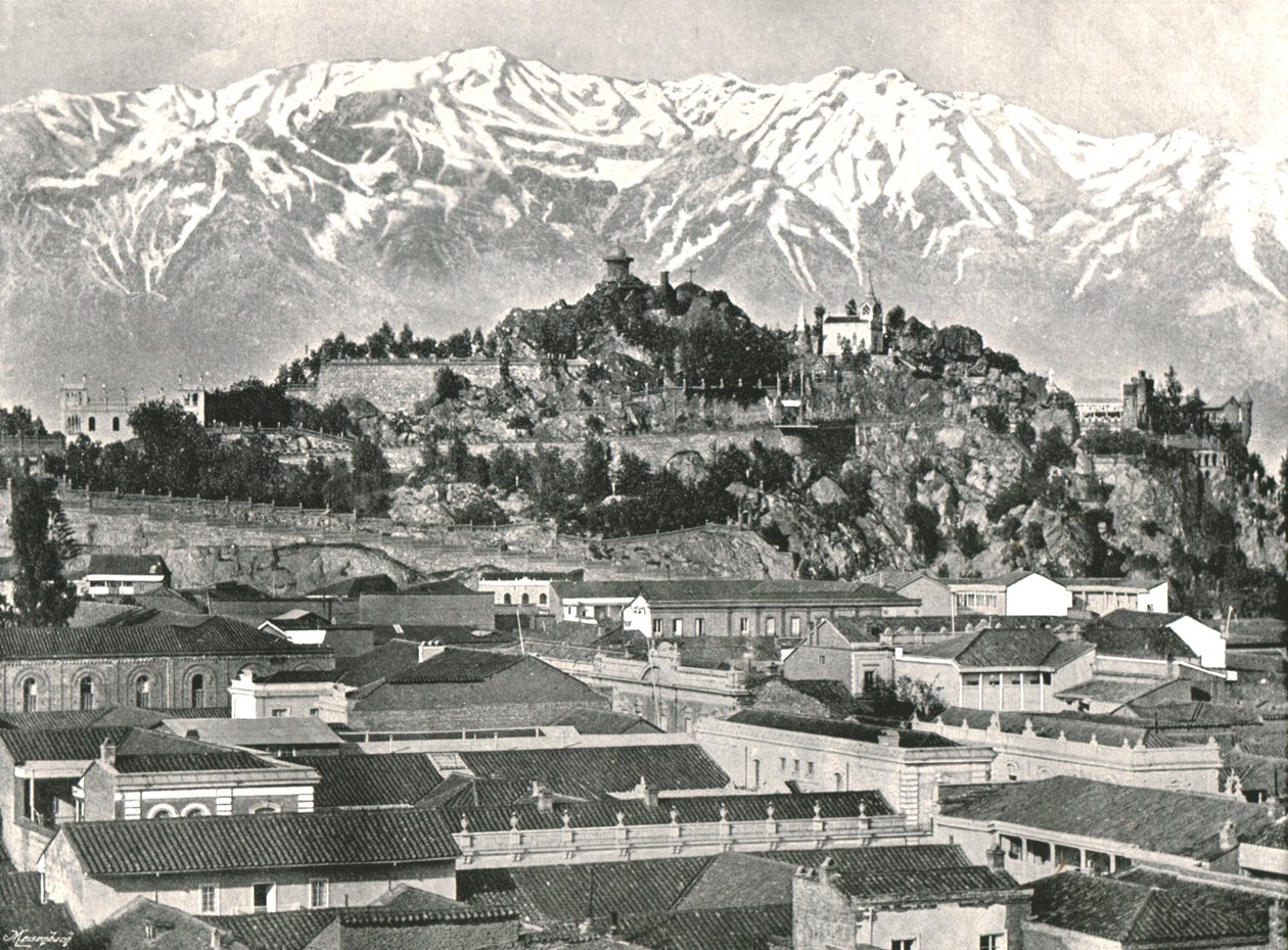 Wzgórze Santa Lucia z Andami w tle, Santiago, Chile, 1895. autorstwa Unbekannt