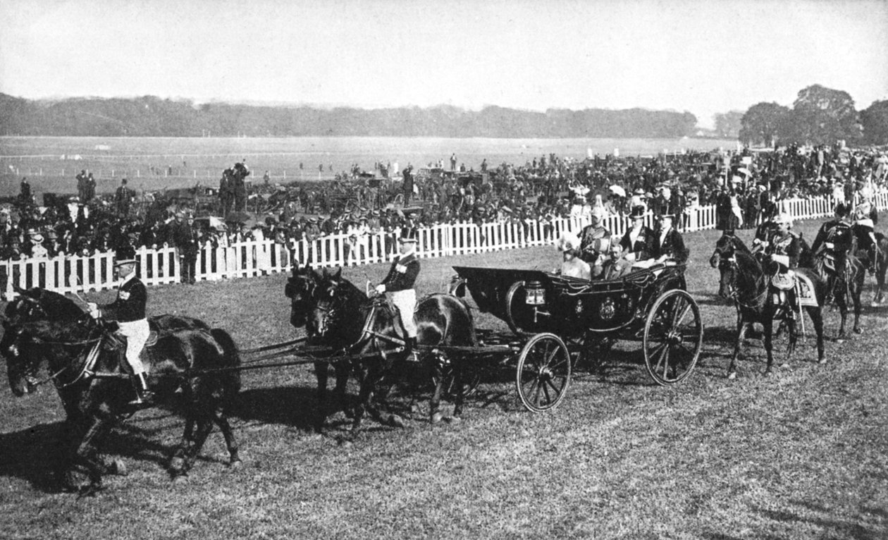Król i królowa przybywający na wyścigi Leopardstown, Dublin, lipiec 1911, 1936 autorstwa Unbekannt