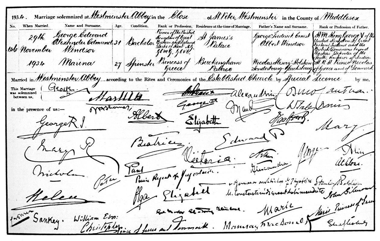Akt małżeństwa księcia i księżnej Kentu, 1934 autorstwa Unbekannt