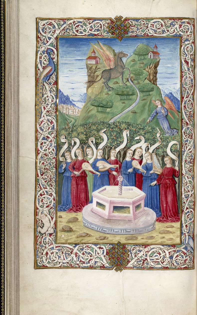 Dziewięć Muz z Pegazem i Górą Helikon Z Argumentum Guarinusa Veronensisa, 1485-1499 autorstwa Unbekannt