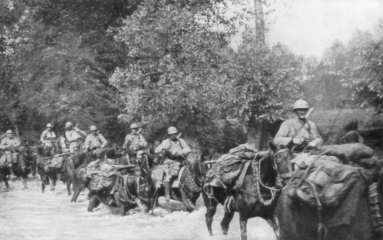 Ponowne zaopatrzenie jednostki karabinów maszynowych konno, Aisne, Francja, 2 września 1918 r. autorstwa Unbekannt