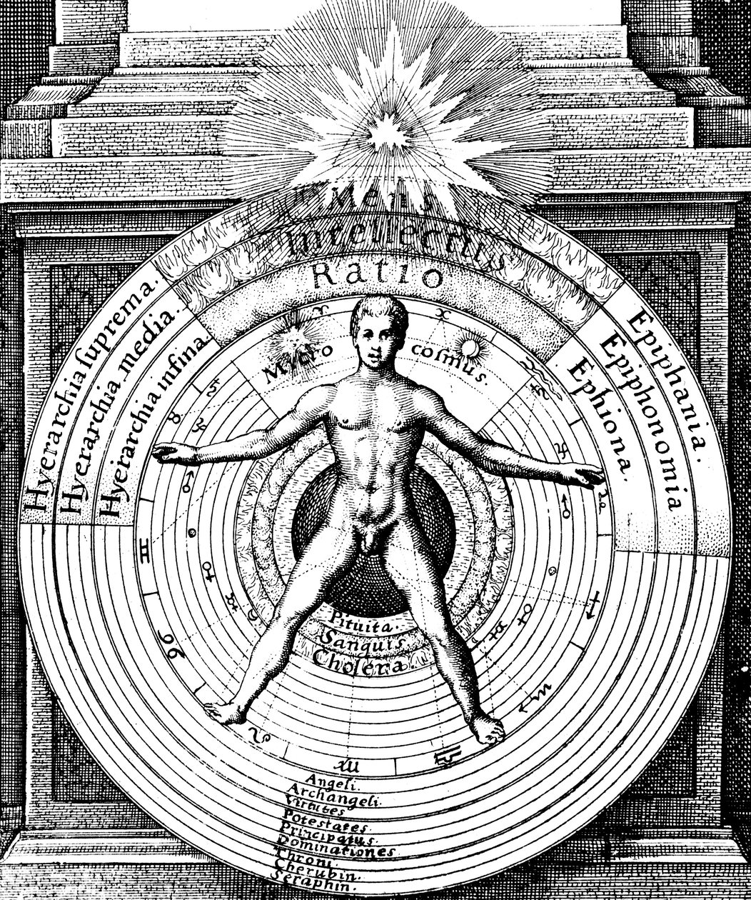 Związek człowieka, mikrokosmosu z Wszechświatem, makrokosmosem, c1617 autorstwa Unbekannt