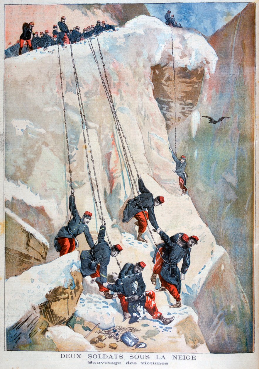 Ocalenie dwóch francuskich żołnierzy po lawinie, 1894 autorstwa Unbekannt