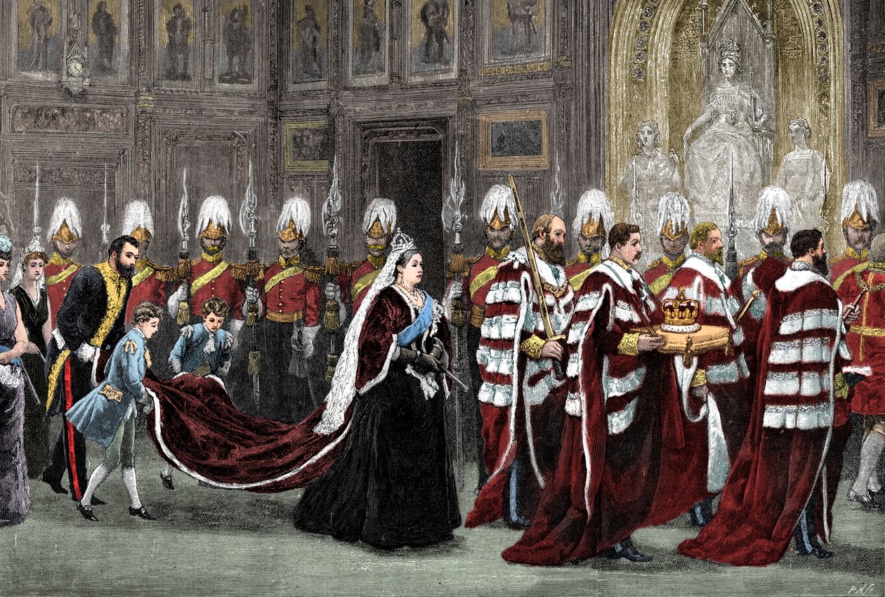 Procesja królewska w Pałacu Westminsterskim w drodze do Izby Lordów, 1886, 1900 autorstwa Unbekannt