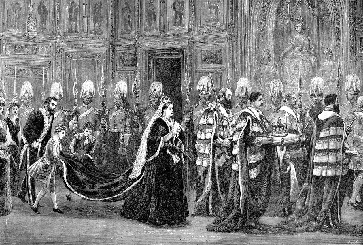 Procesja królewska w Pałacu Westminsterskim w drodze do Izby Lordów, 1886, 1900 autorstwa Unbekannt