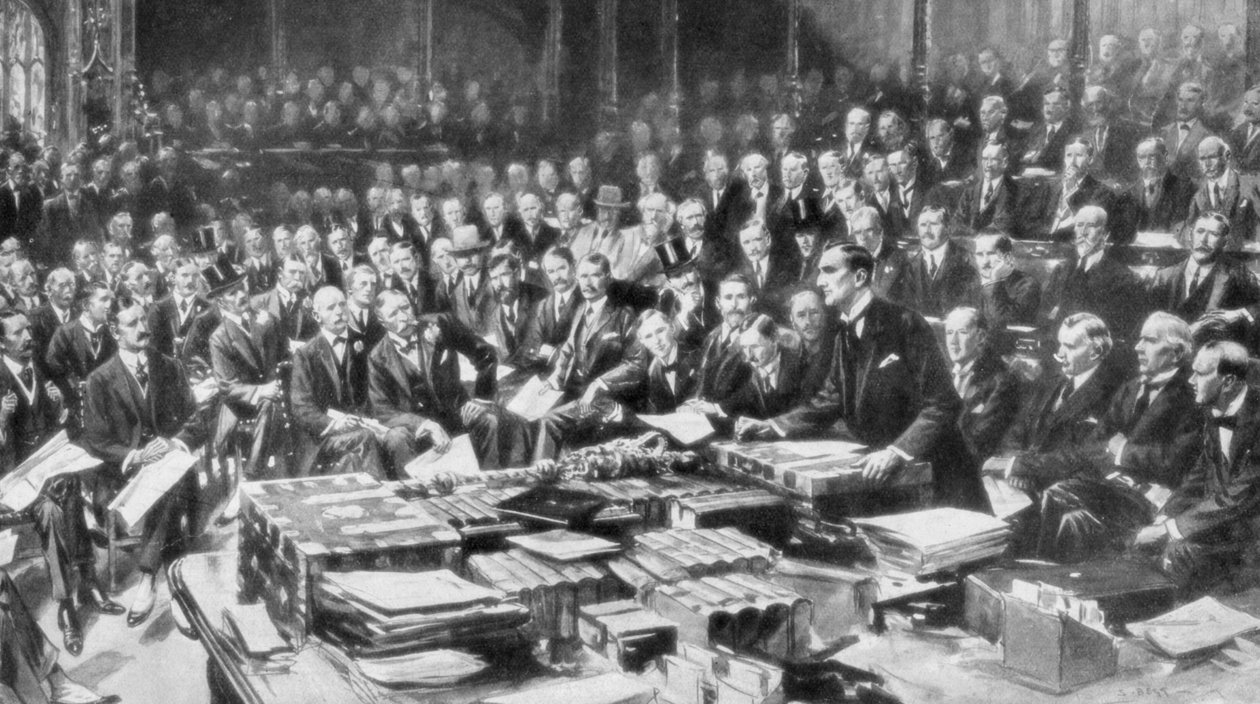 Scena w Izbie Gmin, Westminster, Londyn, 3 sierpnia 1914 autorstwa Unbekannt