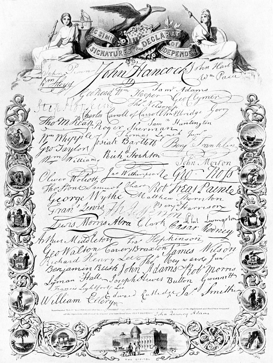 Podpisy pod Deklaracją Niepodległości Ameryki, c1776, c1920 autorstwa Unbekannt