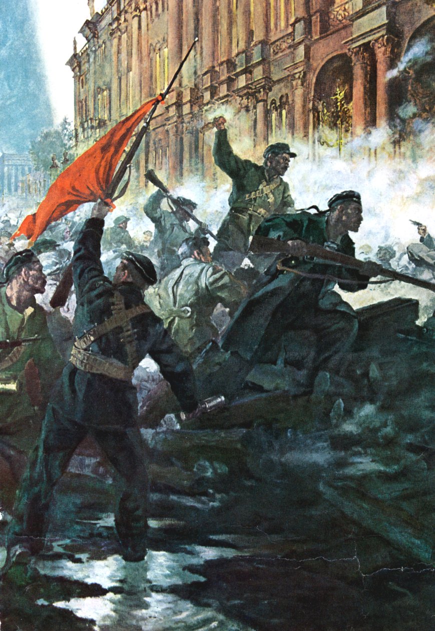 Szturm na Pałac Zimowy, Petersburg, rewolucja rosyjska, październik 1917 autorstwa Unbekannt