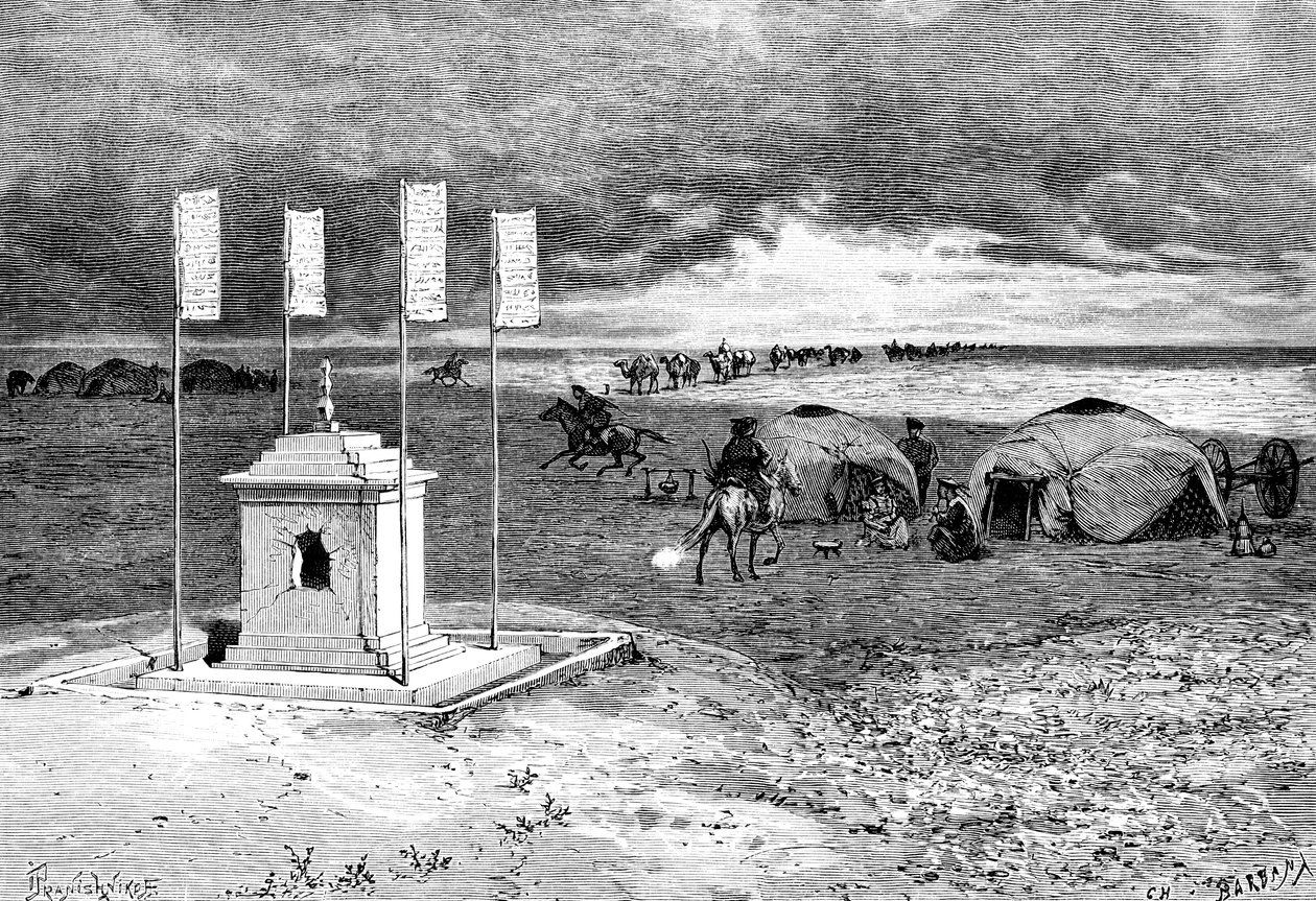 Grób lamy i obozowisko, mongolska pustynia, ok. 1890 r. autorstwa Unbekannt