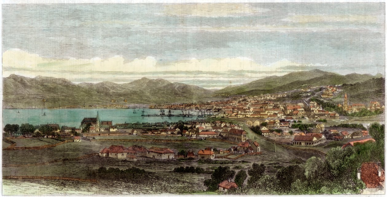 Miasto i port Wellington, stolica Nowej Zelandii, ok. 1880 r. autorstwa Unbekannt
