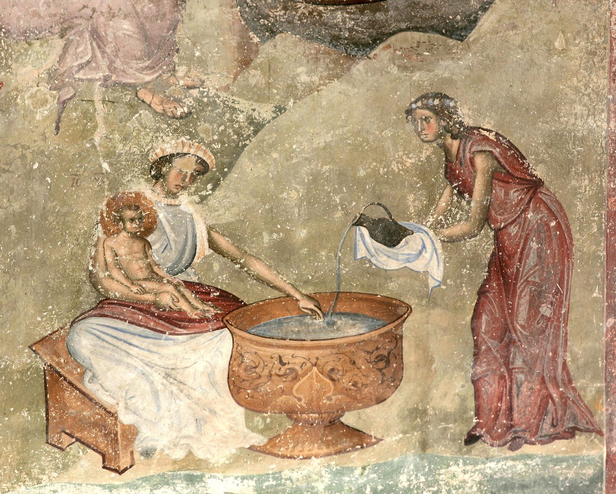 Obmycie dziecka w szopce, ok. godz. 1260-1270 autorstwa Unbekannt