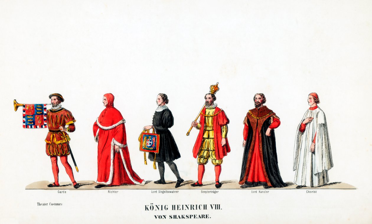 Projekty kostiumów teatralnych do sztuki Szekspira Henryk VIII, XIX w. autorstwa Unbekannt