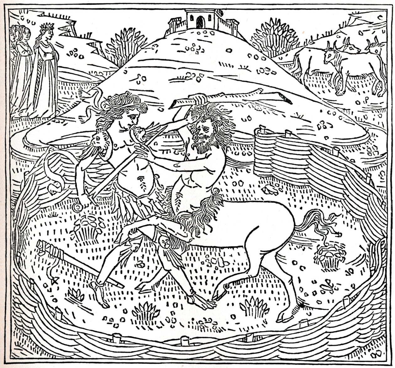 Tezeusz i centaur, Plutarch: Żywoty paraleli, 1491, 1917 autorstwa Unbekannt