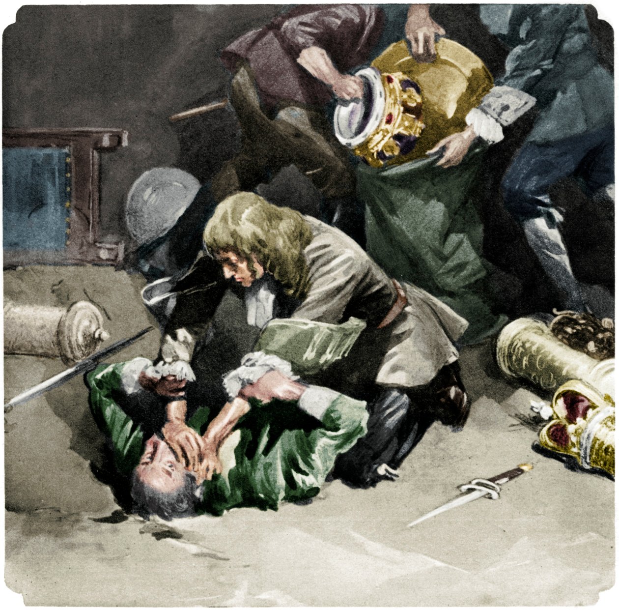 Thomas Blood próbował ukraść klejnoty koronne z Tower of London w 1671, 1937 autorstwa Unbekannt