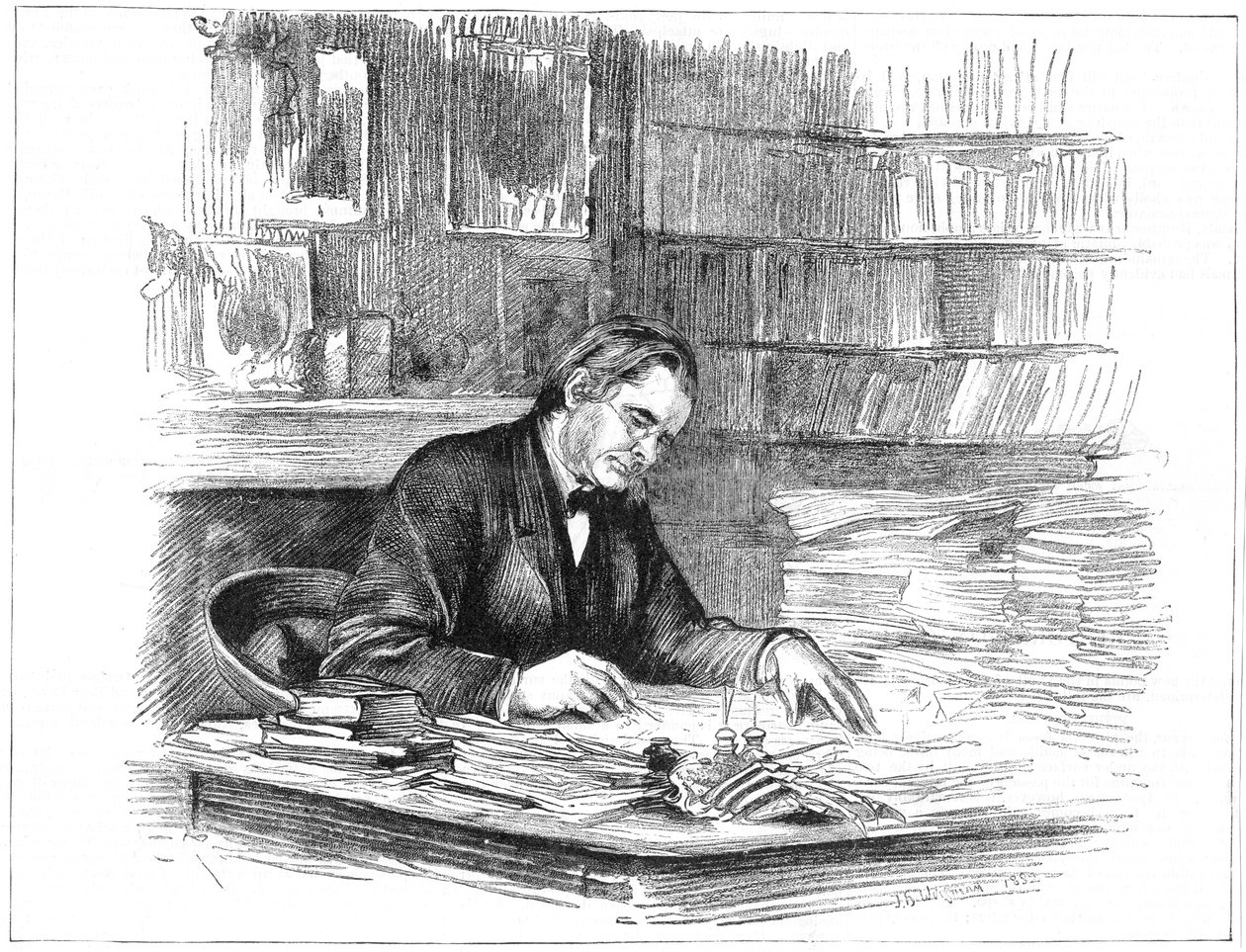Thomas Henry Huxley, brytyjski biolog, przy swoim biurku w 1882 1883 r. autorstwa Unbekannt