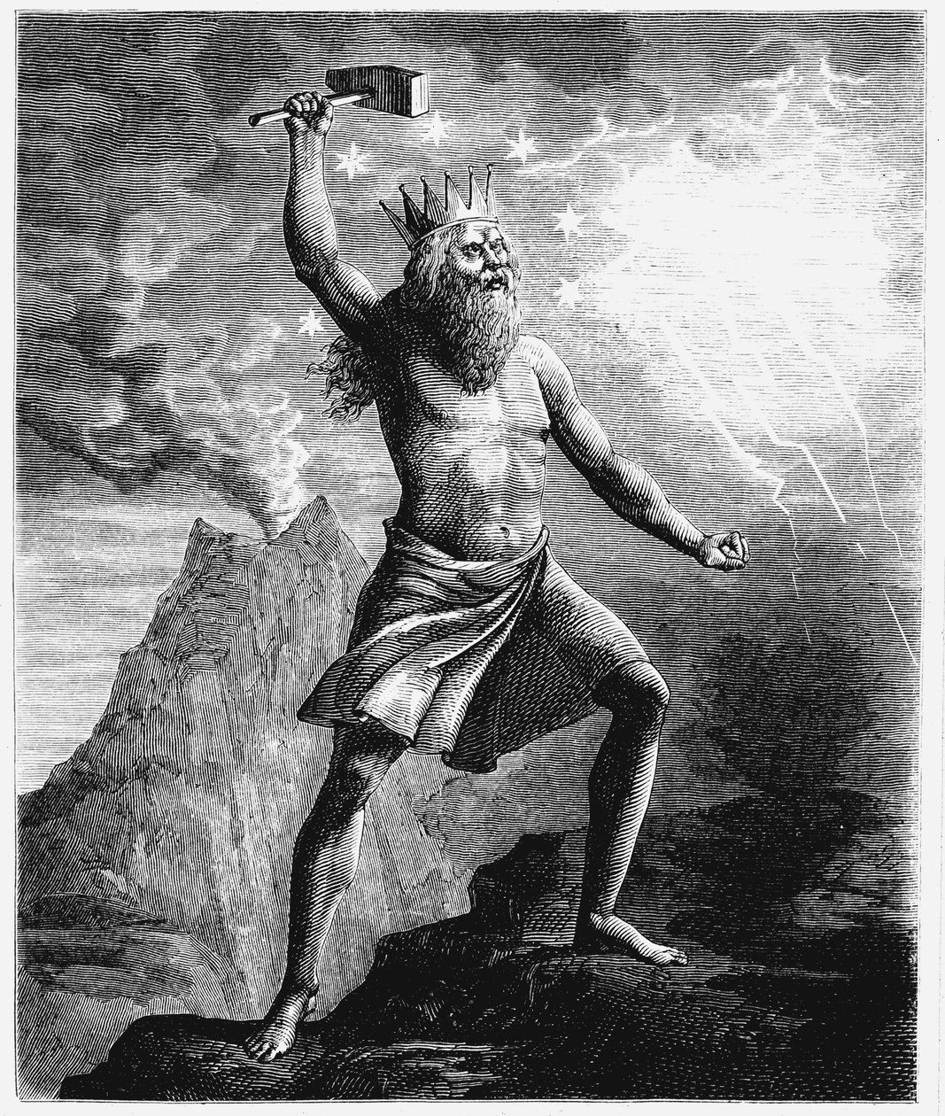 Thor, bóg piorunów w skandynawskim panteonie, dzierżący swój młot, 1874 autorstwa Unbekannt