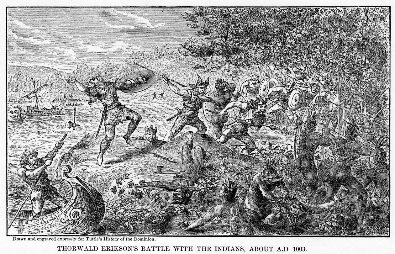 Thorwald Eriksons Bitwa z Indianami, około 1003 rne, 1877 r. autorstwa Unbekannt