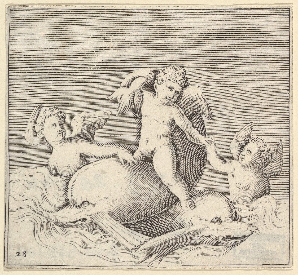 Trzy amorki i dwa delfiny, wydanie ok. 1599-1622. autorstwa Unbekannt