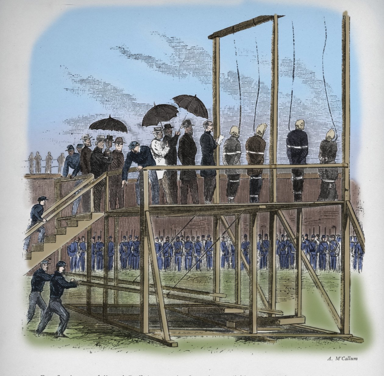 Trzech mężczyzn i kobieta powieszeni za zabójstwo Lincolna, ok. 1865, 1938 r. autorstwa Unbekannt