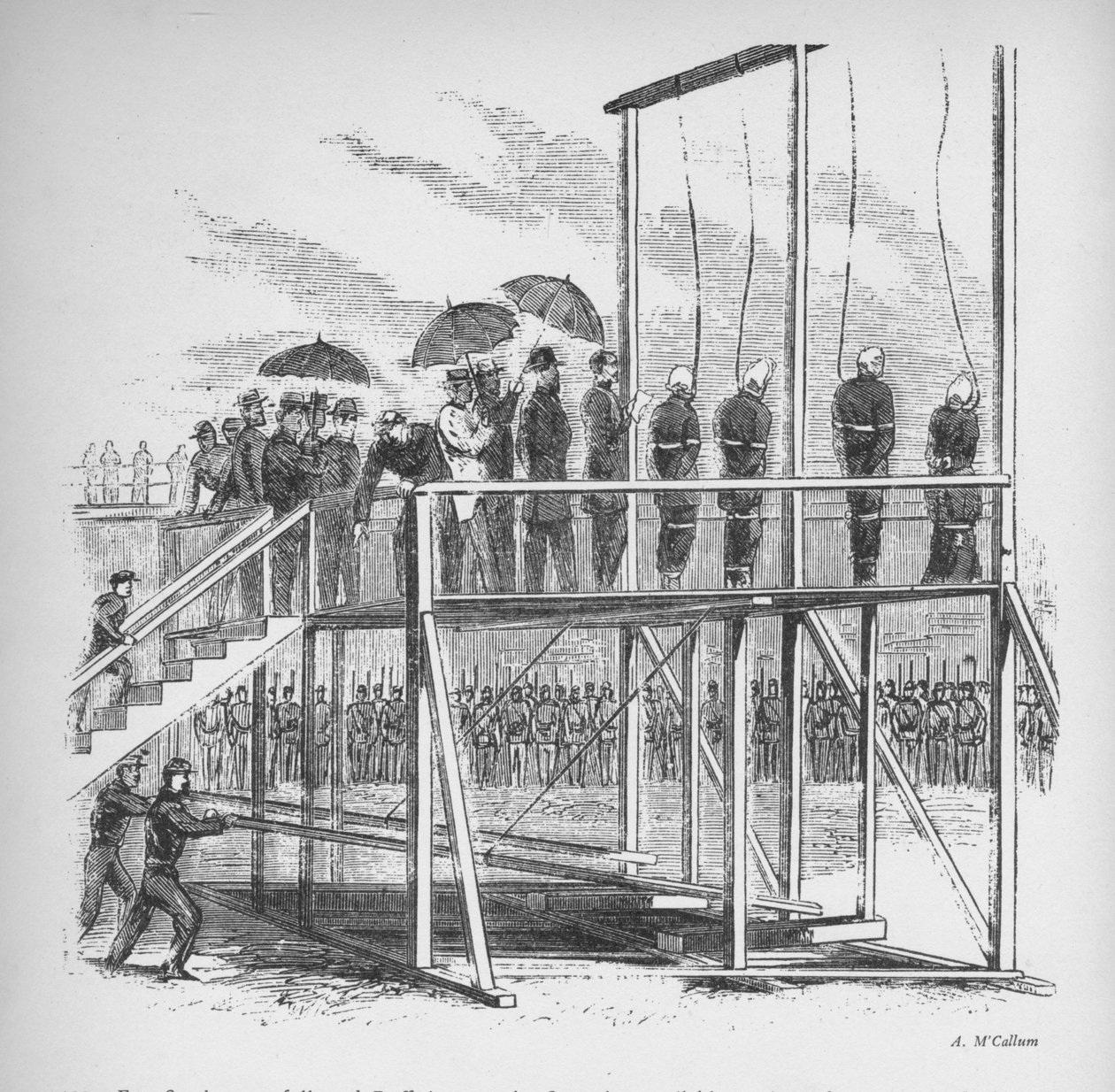 Trzech mężczyzn i kobieta powieszeni za zabójstwo Lincolna, ok. 1865, 1938 r. autorstwa Unbekannt