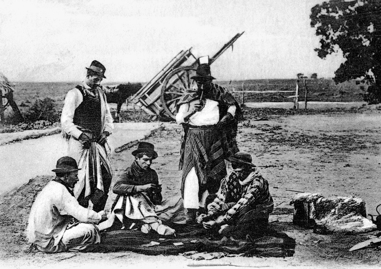 Trzech mężczyzn grających w karty, Urugwaj, ok. 1900 autorstwa Unbekannt