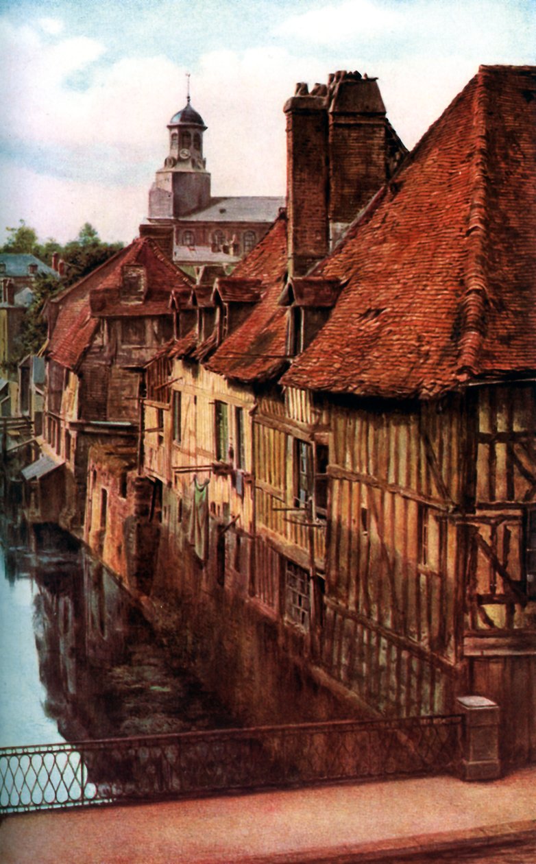 Drewniane domy nad Pont de Caen w Caudebec-en-Caux, Normandia, Francja, ok. 1930 autorstwa Unbekannt