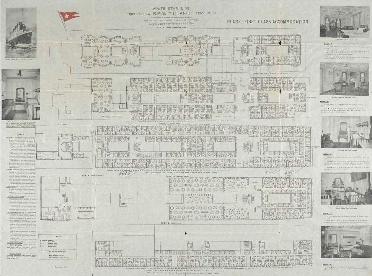 Plan pokładu Titanica pierwszej klasy, 1911 autorstwa Unbekannt