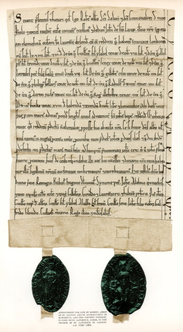 Akt własności nieruchomości otaczających Guildhall, City of London, c1182-1201 1886 autorstwa Unbekannt