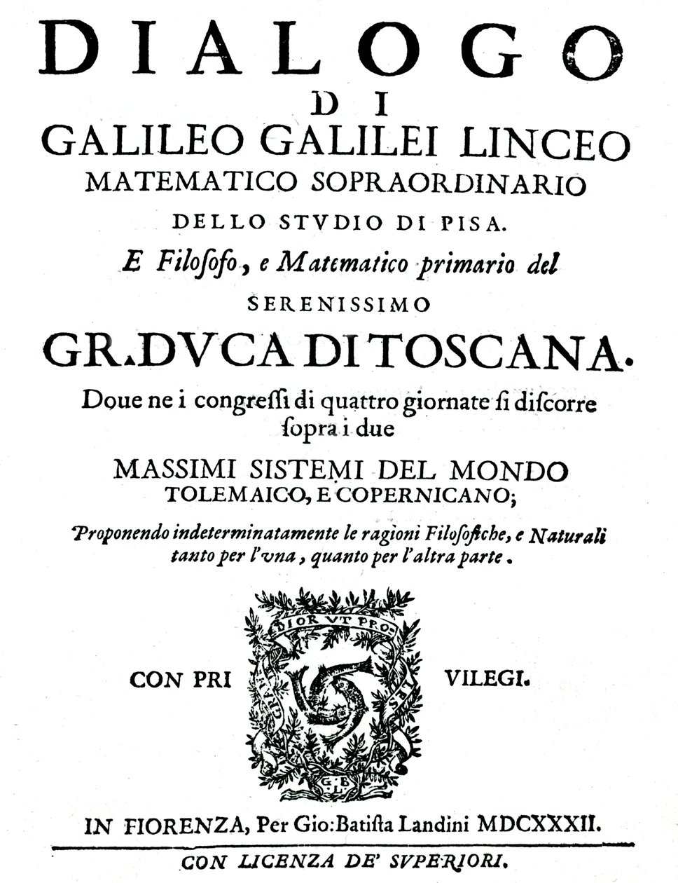 Strona tytułowa Dialogo, Galileo, 1632 autorstwa Unbekannt