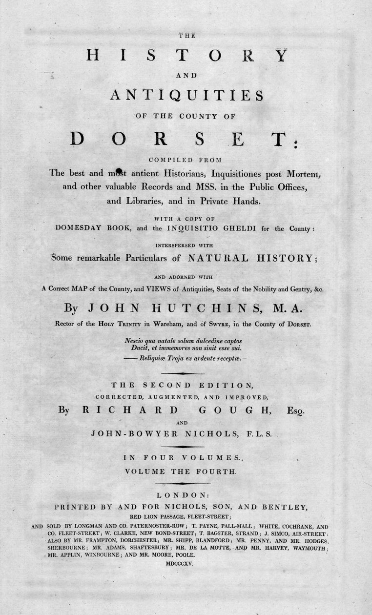 Strona tytułowa Historii i starożytności hrabstwa Dorset, 1815. autorstwa Unbekannt