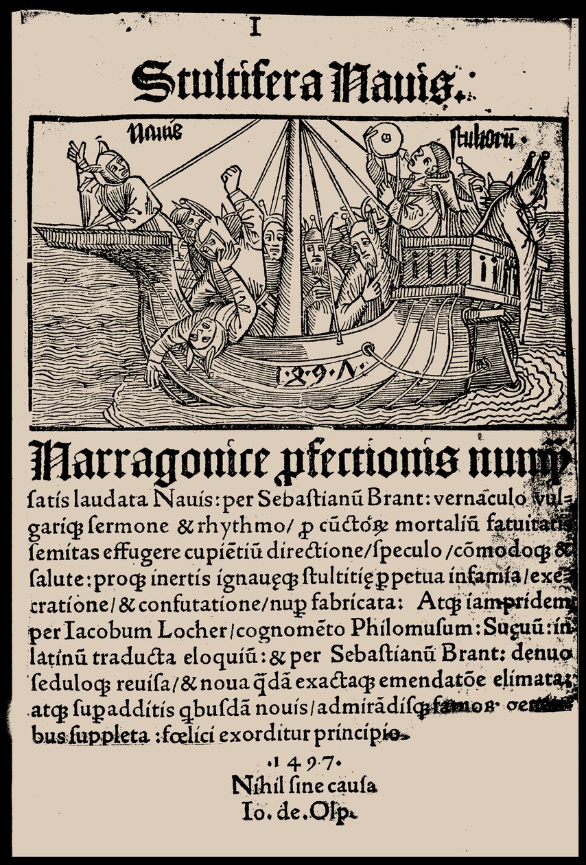 Strona tytułowa książki "Statek głupców" Sebastiana Branta, 1497. autorstwa Unbekannt