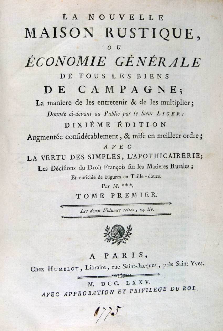 Strona tytułowa do The New Rustic House lub General Economy, 1775 autorstwa Unbekannt