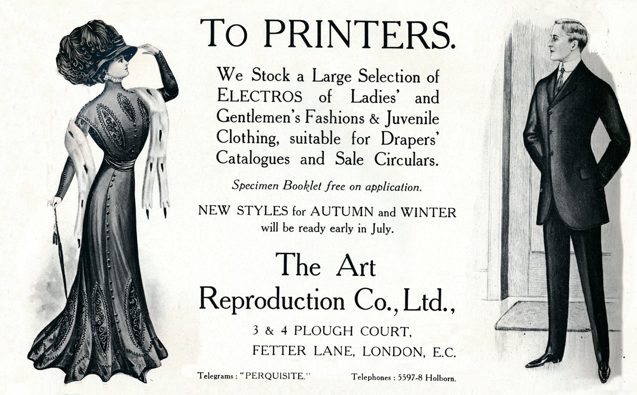 Do drukarek — reklama The Art Reproduction Co., Ltd, 1909. autorstwa Unbekannt
