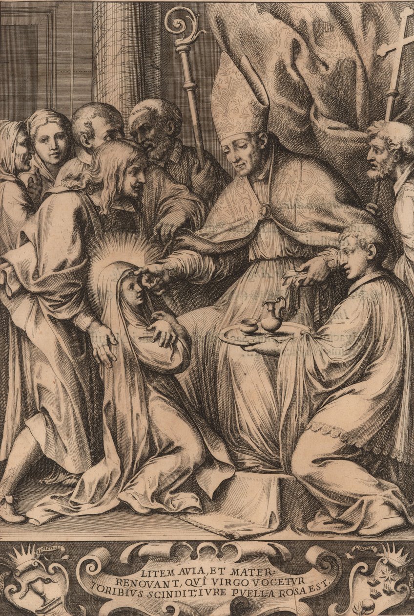 Toribio Alfonso Mogrovejo potwierdza Różę z Limy, 1670. autorstwa Unbekannt