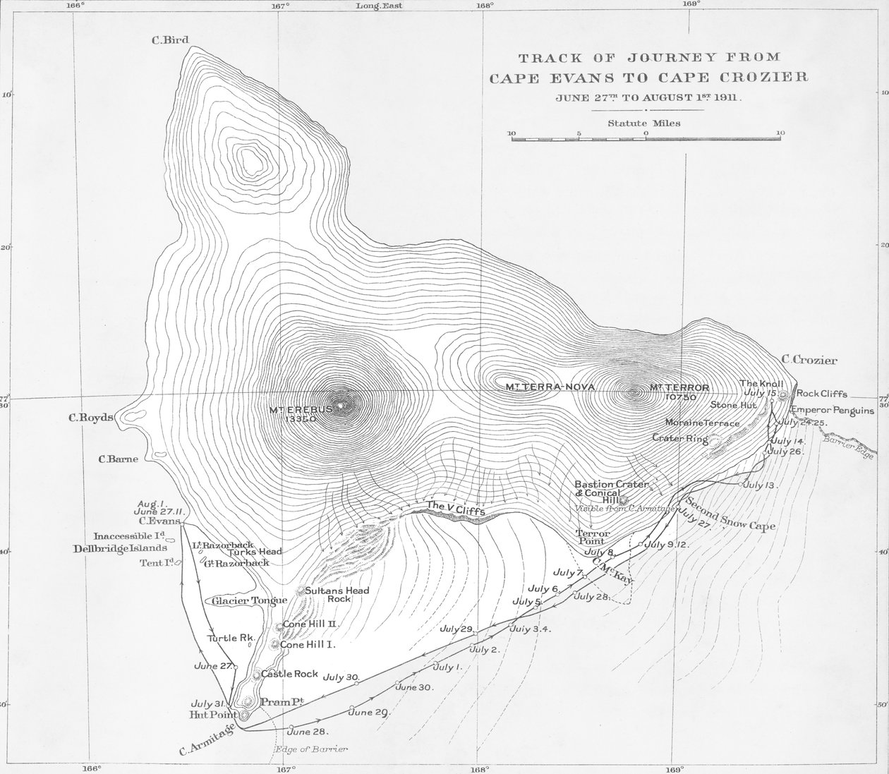 Ślad podróży z Cape Evans do Cape Crozier - 27 czerwca do 1 sierpnia 1911, 1913 autorstwa Unbekannt