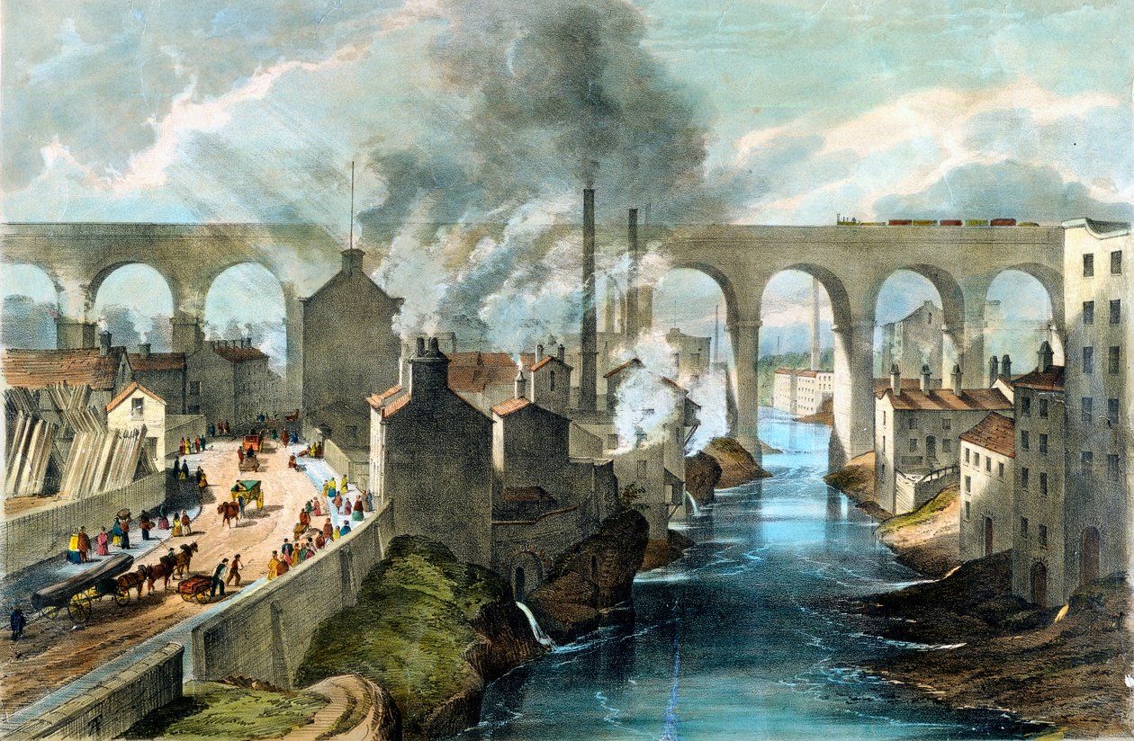 Przejazd kolejowy wiadukt Stockport na linii London & North Western Railway, c1845 autorstwa Unbekannt