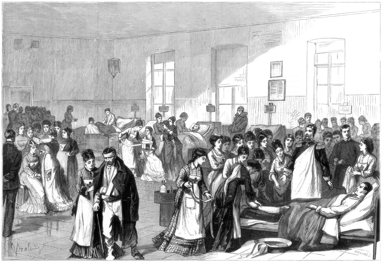 Szkolenie kobiet na pielęgniarki w szpitalu wojskowym w Petersburgu, 1877 r. autorstwa Unbekannt
