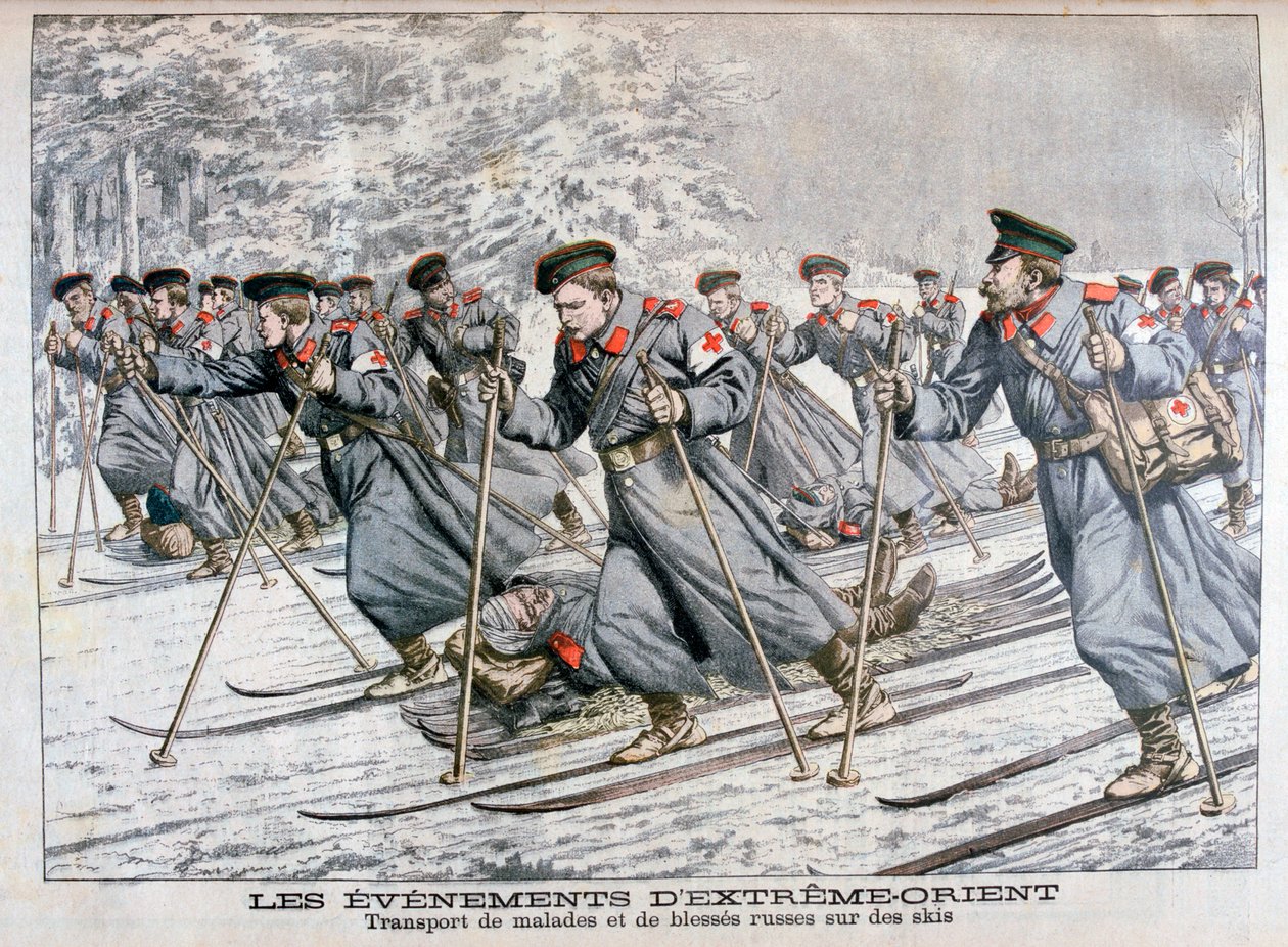 Transport na nartach chorych i rannych wojsk rosyjskich, wojna rosyjsko-japońska, 1904 autorstwa Unbekannt