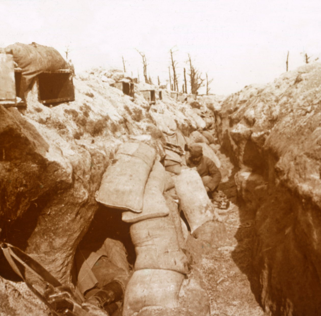 Okopy w Szampanii, północna Francja, c1914-c1918 autorstwa Unbekannt