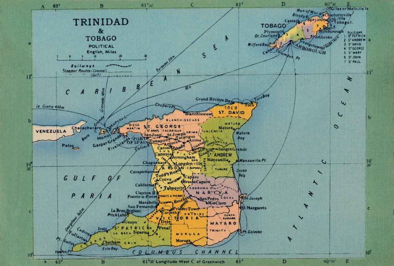 Mapa Trynidadu i Tobago, c1940. autorstwa Unbekannt