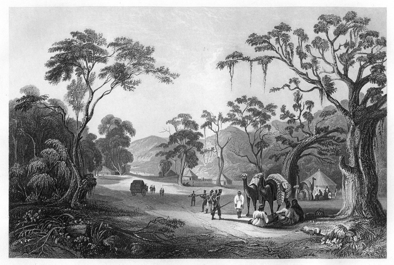 Oddziały obozowały przy wejściu do przełęczy Keree, na północ od Meerut, Indie, ok. 1860 r autorstwa Unbekannt