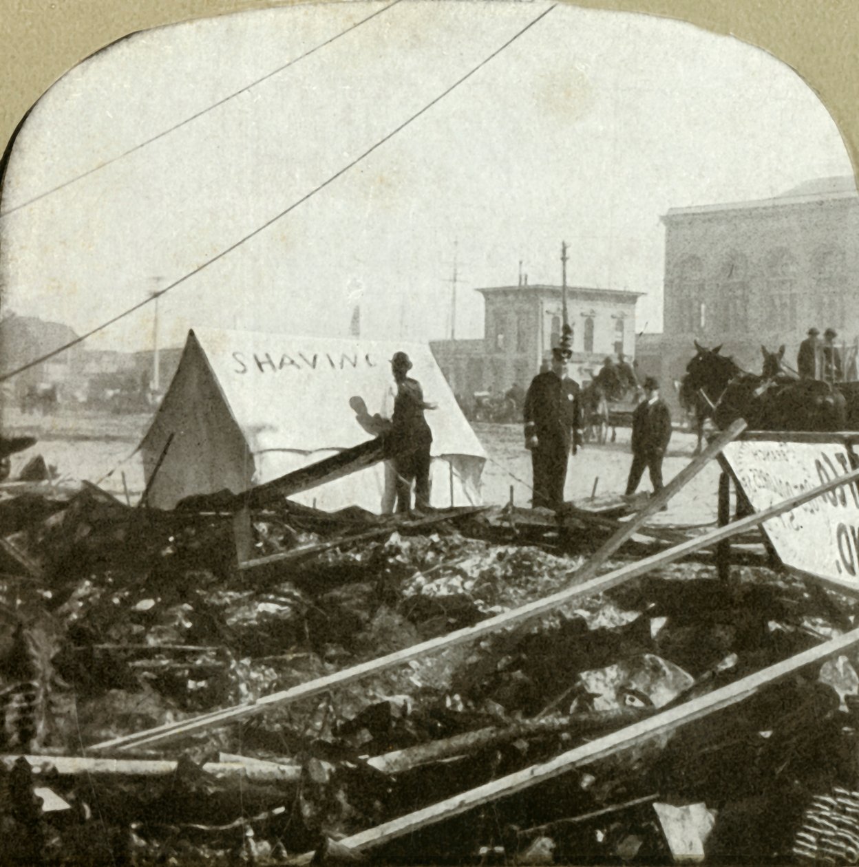 Prawdziwa męka - znak malowania fryzjera na namiocie rozciągniętym na chodniku dawnego miejsca, 1906. autorstwa Unbekannt