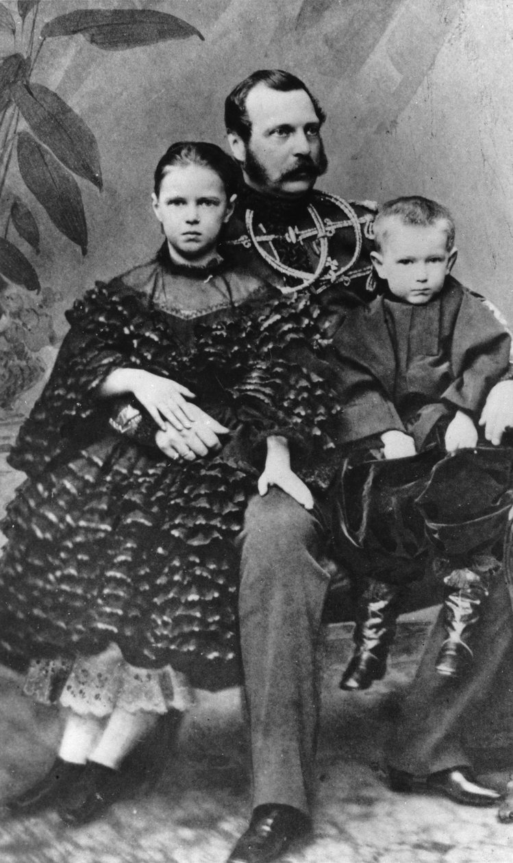 Car Rosji Aleksander II z córką Marią i synem Siergiejem, c1860-c1862 autorstwa Unbekannt