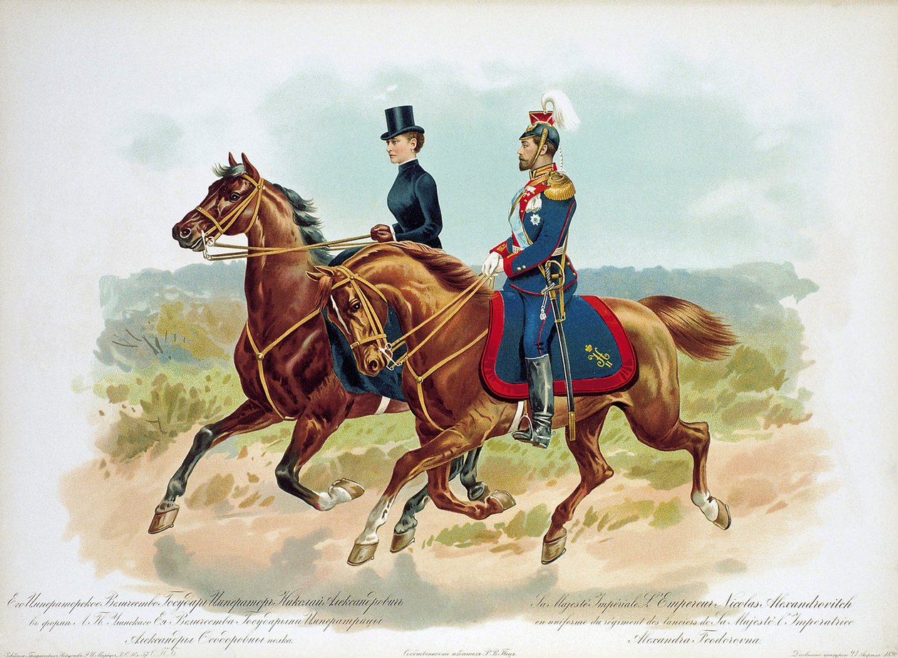 Car Rosji Mikołaj II w mundurze pułku ułanów Jej Królewskiej Mości, 1896 r. autorstwa Unbekannt